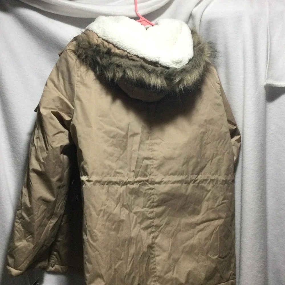 Bella Donna Moda Italiana Beige Quilted Lined Parka Jacket with Faux Fur Hood XL